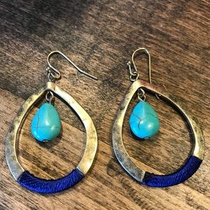 Pretty Dangle Gold Turquoise Bead Earrings